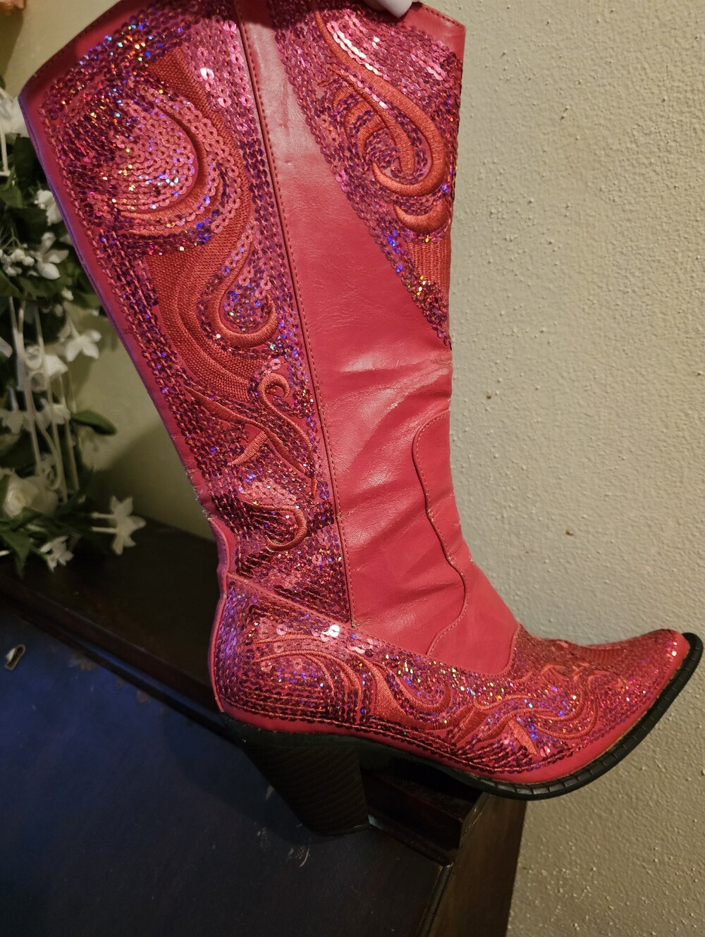 Bundled 2 Pair Sequined Western Knee-High Boot. Black And Hot Pink